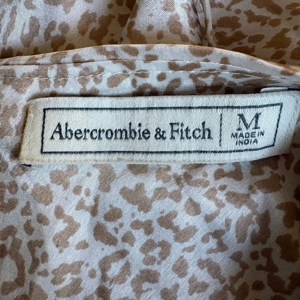 Abercrombie Midi Satin Slip Dress White Khaki Animal Print Medium